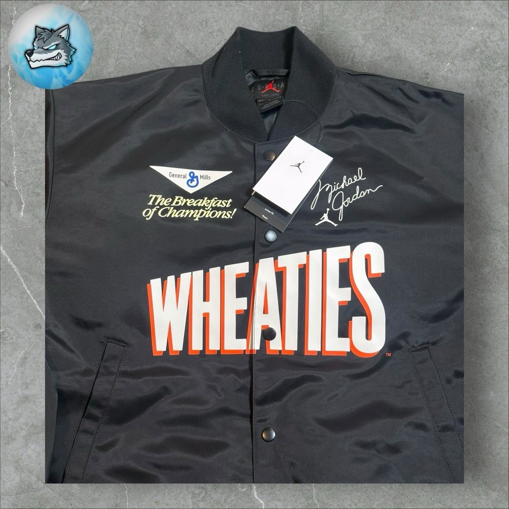 Jordan Wheaties Flight MVP Jacket Mens Size M Black Bomber Jacket New DV7578-010 - Picture 3 of 5